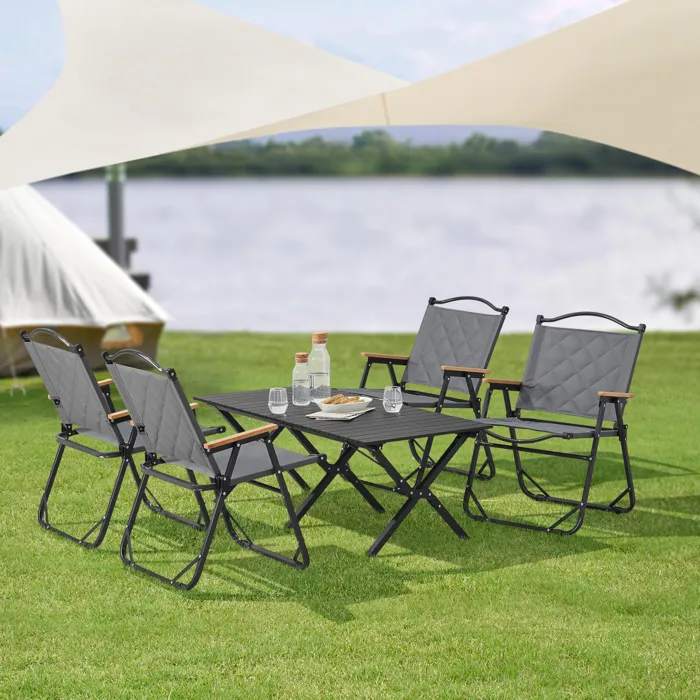 Set de table et 4 chaises de camping Botrugno tissu Oxford 600D gris casa.pro