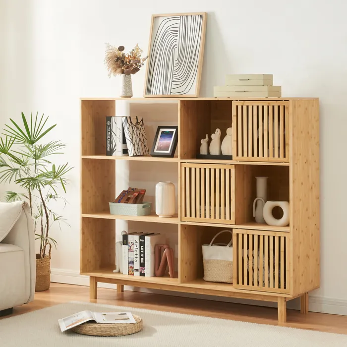 Bibliothèque Ypaja bambou 128 x 147 x 39 cm naturel en.casa