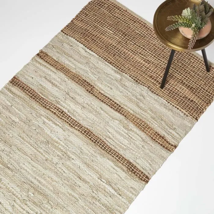 Tapis Marron En Cuir Recyclé À Rayures 160x230cm - Homescapes