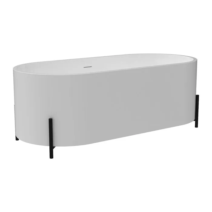 Baignoire îlot ovale avec pieds noirs - 160 x 73,5 x 59 cm - Blanche - ALONSA