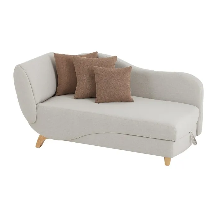 Méridienne droite convertible avec coffre de rangement en tissu beige PENELOPE