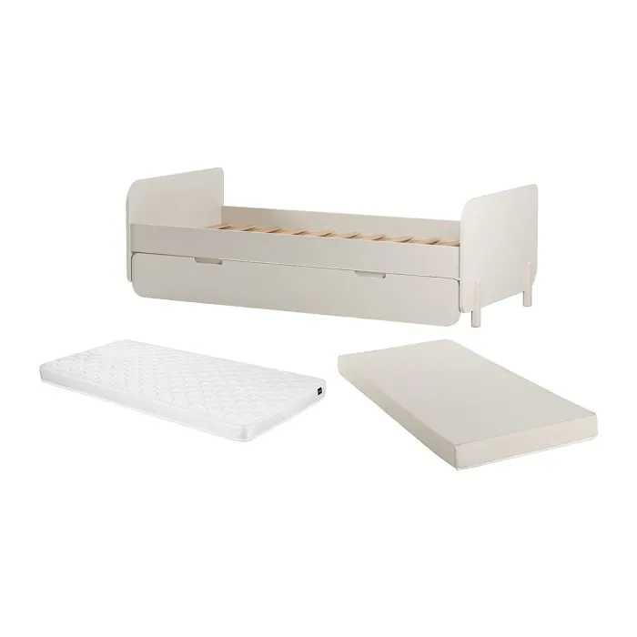 Lit gigogne 2 x 90 x 190 cm - MDF et pin - Coloris: Naturel et beige + Matelas - TALUDO