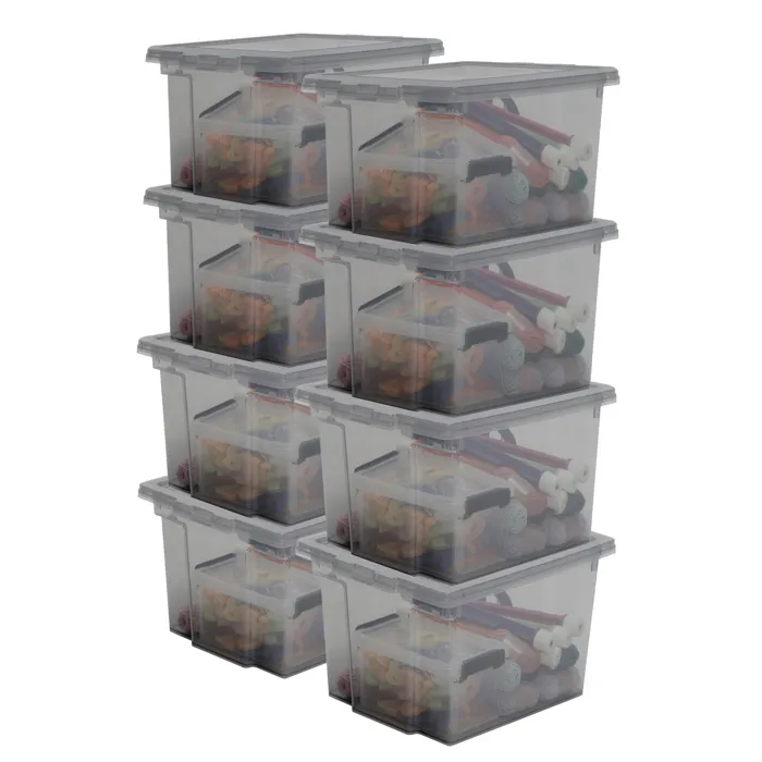 Iris Ohyama, Boites de Rangement bureautique plastique, 10L, Lot de 8, Gris, DDUSB-S