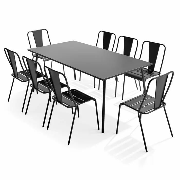 Ensemble table de jardin et 8 chaises bistrot en acier gris Palavas Oviala