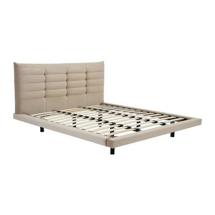Lit 160 x 200 cm avec tête de lit capitonnée - Velours - Beige - NISATIO