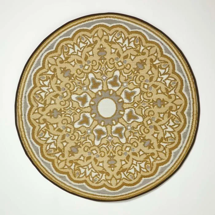 Tapis extérieur terrasse réversible rond - Tapis de jardin imperméable et résistant UV - Rae - Jaune - 180 cm - HOMESCAPES