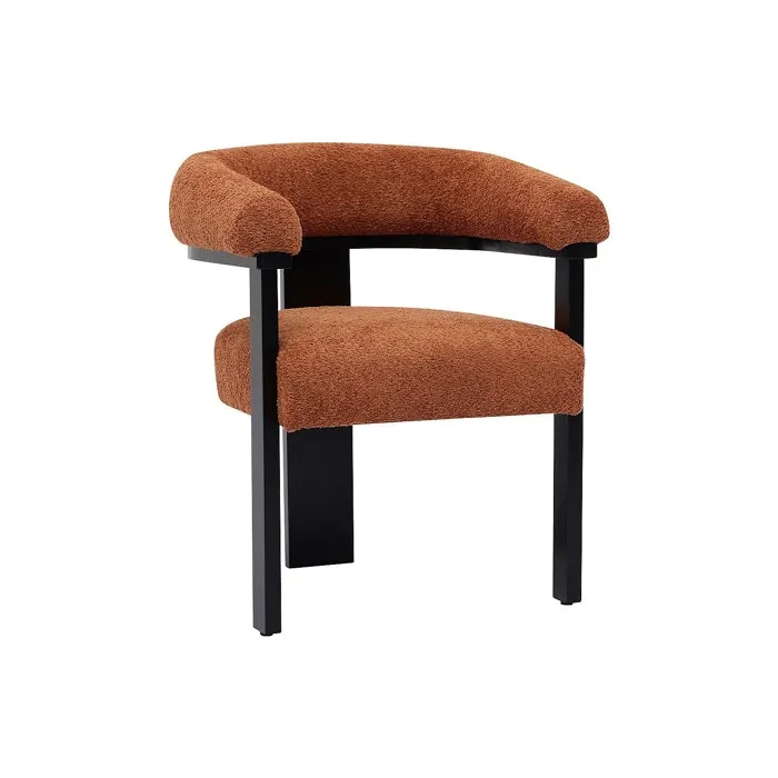Chaise avec accoudoirs en tissu bouclette et bois d'hévéa noir - Terracotta - LIVELIA