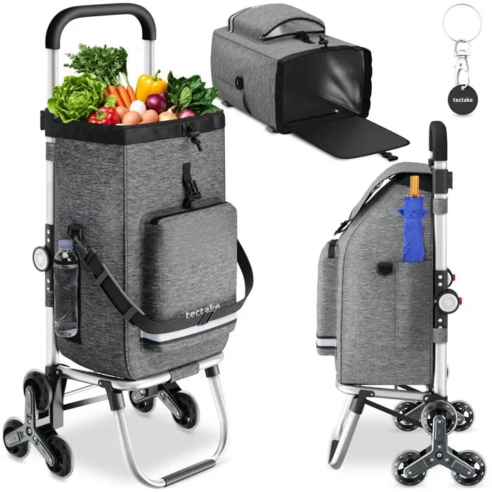 Chariot De Courses 3 En 1 Pliable Avec Sac Isotherme 56l Gris