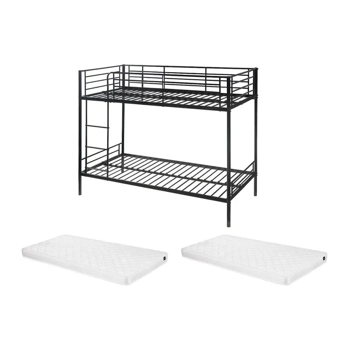 Lits superposés DUOTIS II - 2 x 90 x 190 cm - Noir + matelas