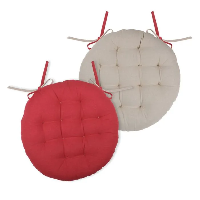 Galette Chaise Ronde Stof Rouge Réversible, Confort Bicolore Rouge/lin - Stof