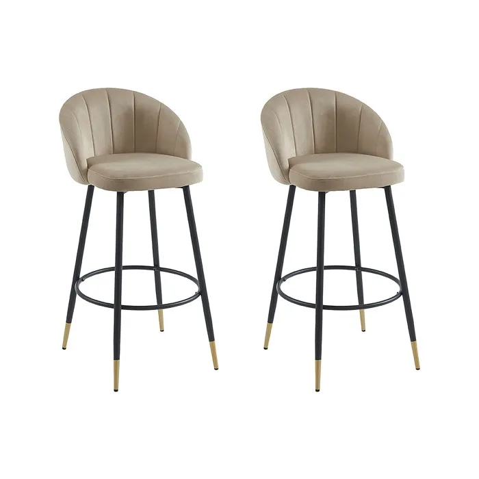 Lot de 2 tabourets de bar en velours et métal - Beige - ELIRAM
