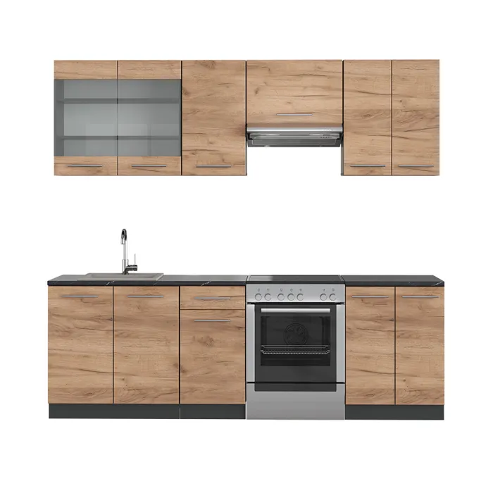 Vicco Cuisine Chêne doré/anthracite 240cm sans PT