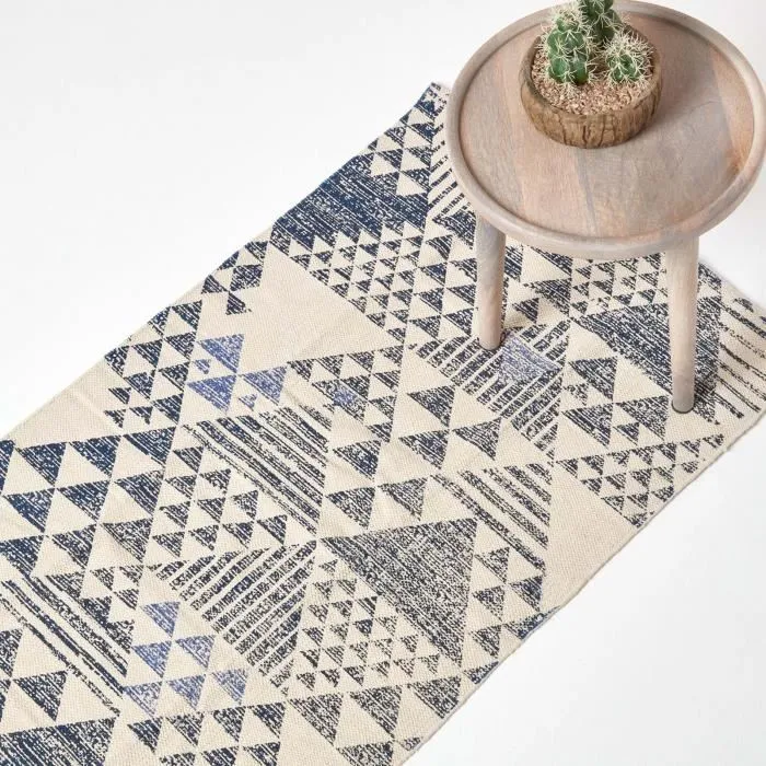 Tapis En Coton À Imprimé Géométrique Bleu Delphi 66x200cm - Homescapes
