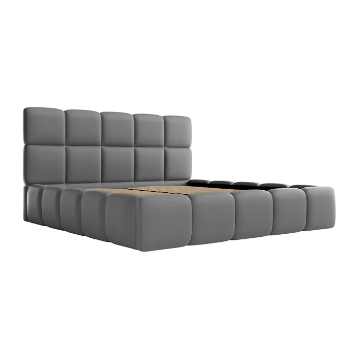 Lit coffre 140 x 190 cm - Tissu effet cuir - Gris - DAMADO