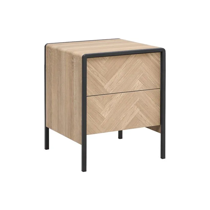 Table de chevet - 2 tiroirs - MDF et métal - Coloris: Naturel et noir - TUMACO