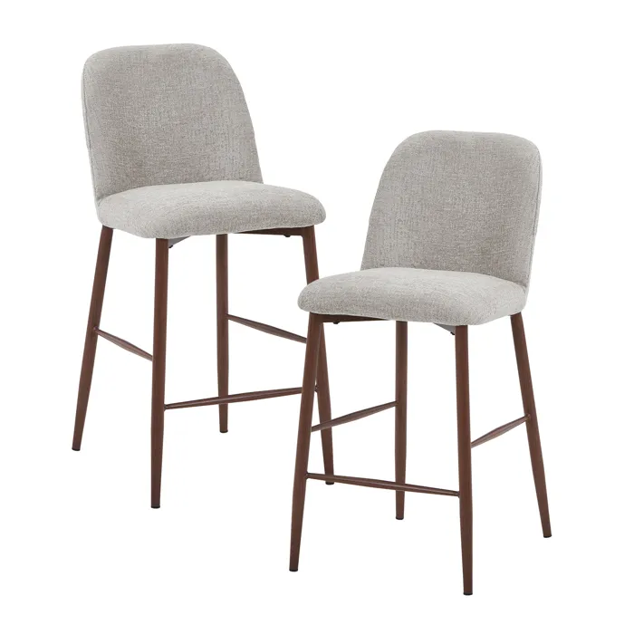 Selia Lot De 2 Tabourets En Tissu Taupe Clair Pieds Couleur Bois Foncé
