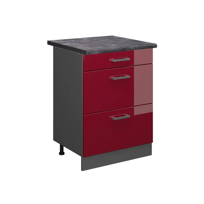Vicco Meuble cuisine Rouge brillant/Anthracite 60cm avec tiroirs plan de travail Anthracite