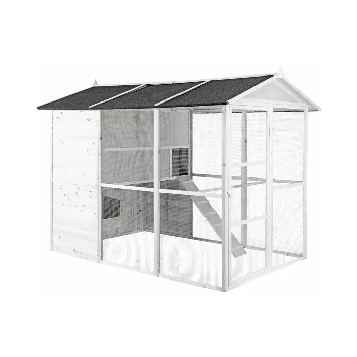 Poulailler en bois avec enclos - 10 poules - L. 266 x P. 174 x H. 205 cm - Blanc - FERAS