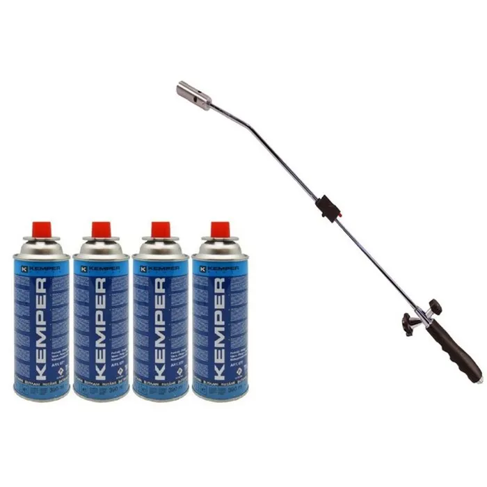 Desherbeur Thermique Piezo Kemper Chalumeau Gaz + 4 Recharges Gaz Brule Herbes
