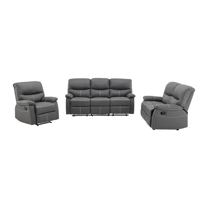 Canapés 3 places 2 places et un fauteuil relax en simili gris CANBY