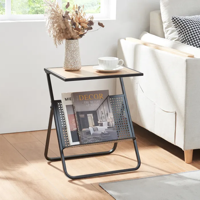 Table d'appoint Jaller 48 x 40 x 30 cm noir effet chêne en.casa