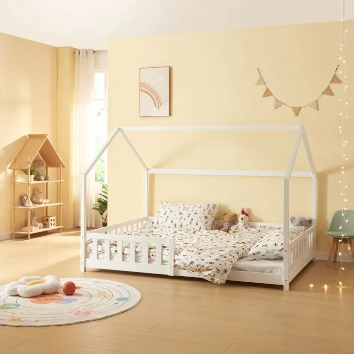 Lit cabane Hesel bois de pin 140 x 200 cm blanc en.casa