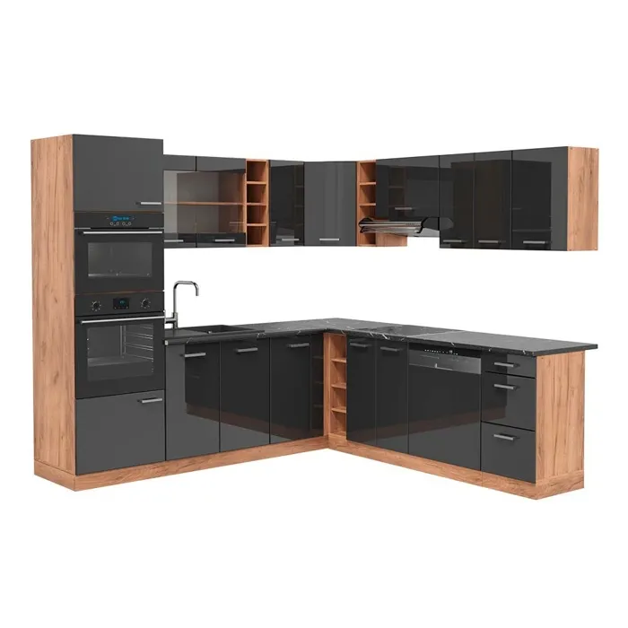 Vicco Cuisine en angle Anthracite Haute brillance/Chêne de force doré 247 x 237 cm, PT Anthracite
