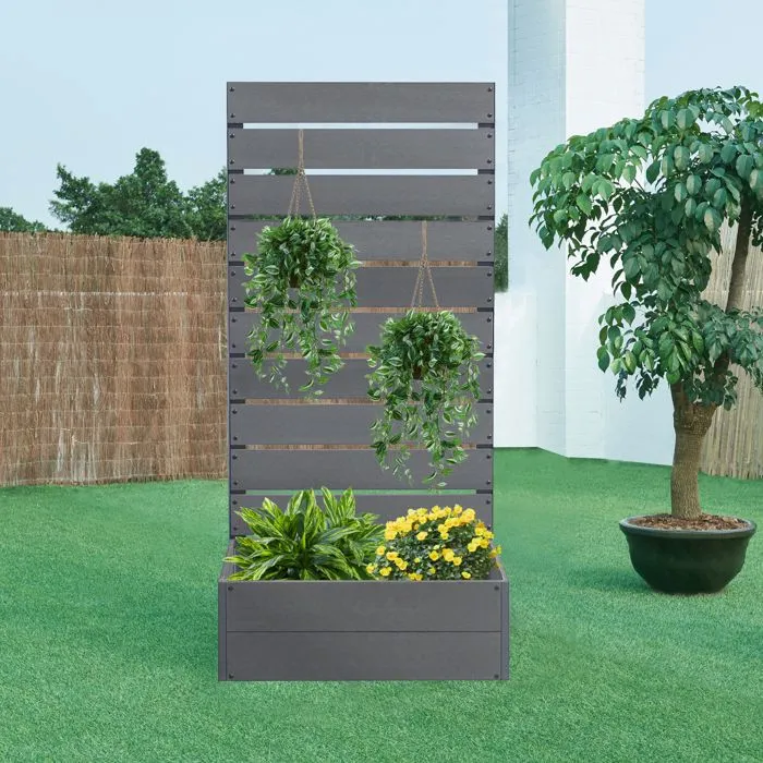 Jardinière avec brise-vue Heerde bois composite 150 x 72 x 38 cm gris en.casa