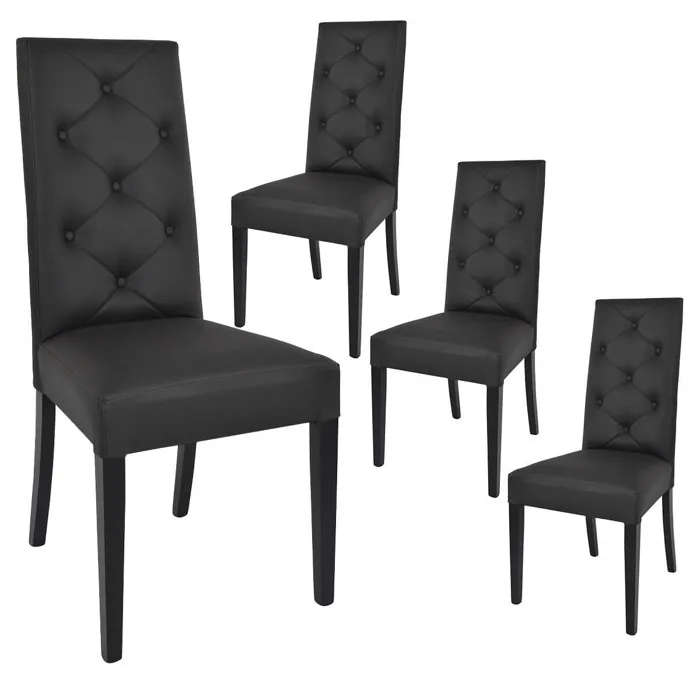 Trevi - Lot De 4 Chaises Simili Noir Et Pieds Laqués