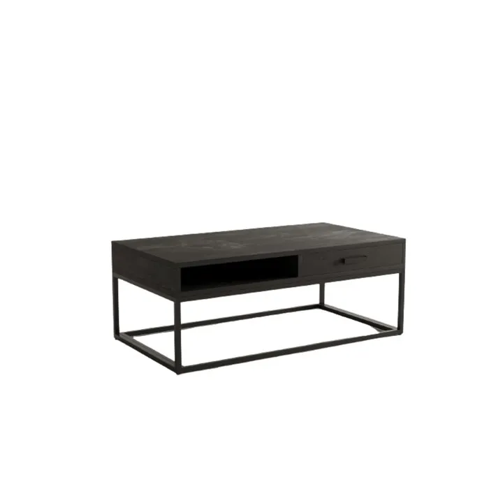 Table basse MADEIRO Rectangulaire 110x60 cm Noir mat Contemporain métal et bois