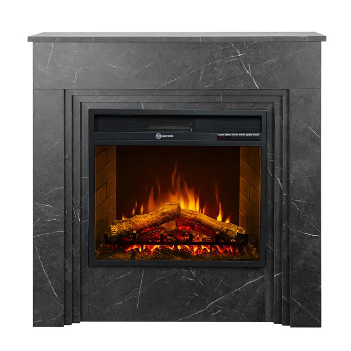 Bellini - Cheminée électrique sur pied avec effet flamme 96x96x35 cm en bois effet marbre noir