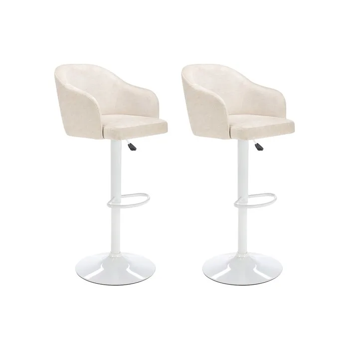 Lot de 2 tabourets de bar en tissu et métal - Hauteur réglable - Crème et blanc - CARSTEN