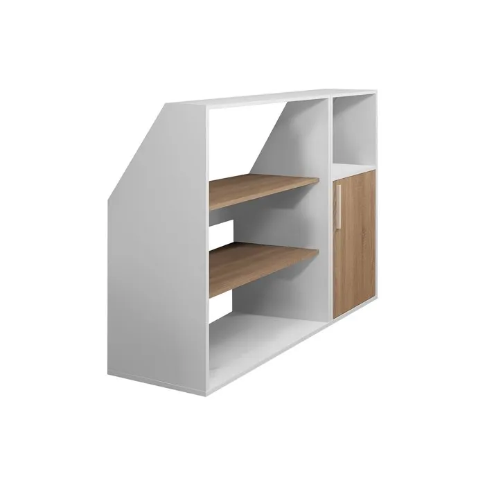 Meuble sous pente 1 porte, 2 étagères et 1 niche - Blanc et naturel - ADEZIO