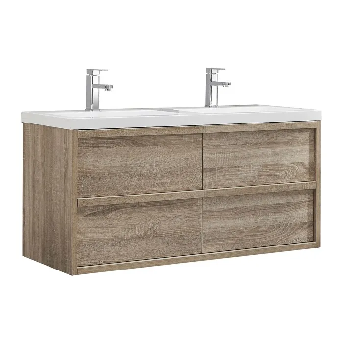 Meuble de salle de bain suspendu avec vasque à encastrer - Coloris naturel clair - 120 cm - QUADRA