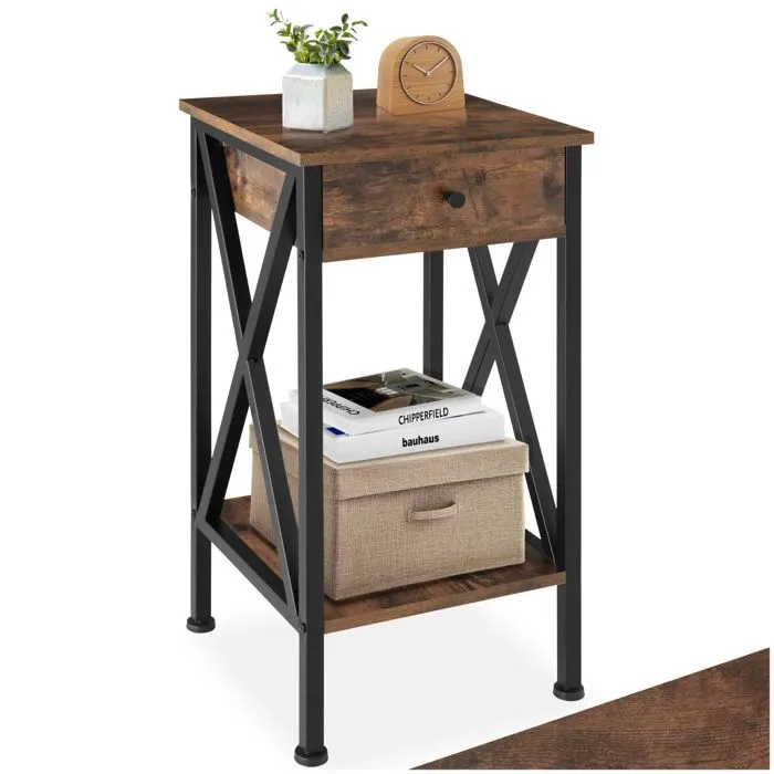 Table D'appoint 35 X 35 X 70,5 Cm En Panneau Aggloméré Bois Foncé