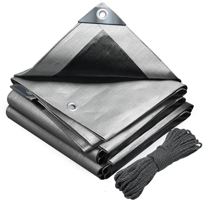 Bâche de Protection en Polyéthylène resistant et impermeable 180g/m² gris et noir 6x8m VOUNOT