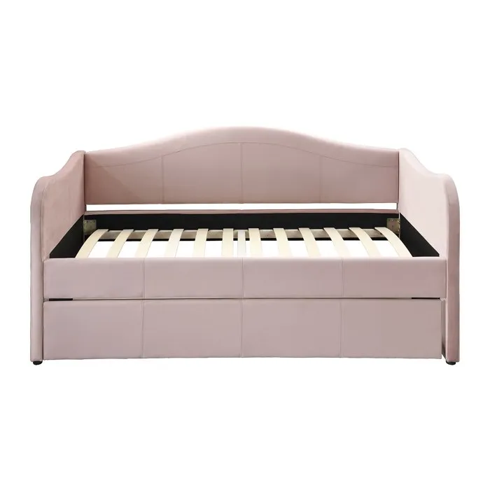 Lit banquette gigogne 2 x 90 x 190 cm - Velours - Rose - MATHILDE