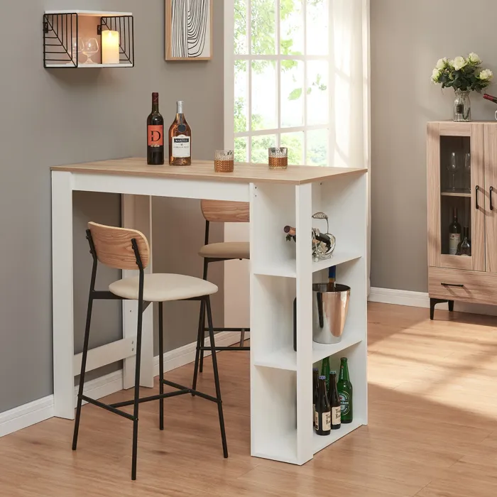 Table de Bar Danderyd 3 Étagères 120x60x106 cm Effet Chêne Blanc en.casa