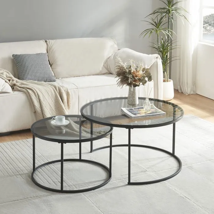 Set de 2 tables basses Kokkola rondes gigognes en verre fumé en.casa