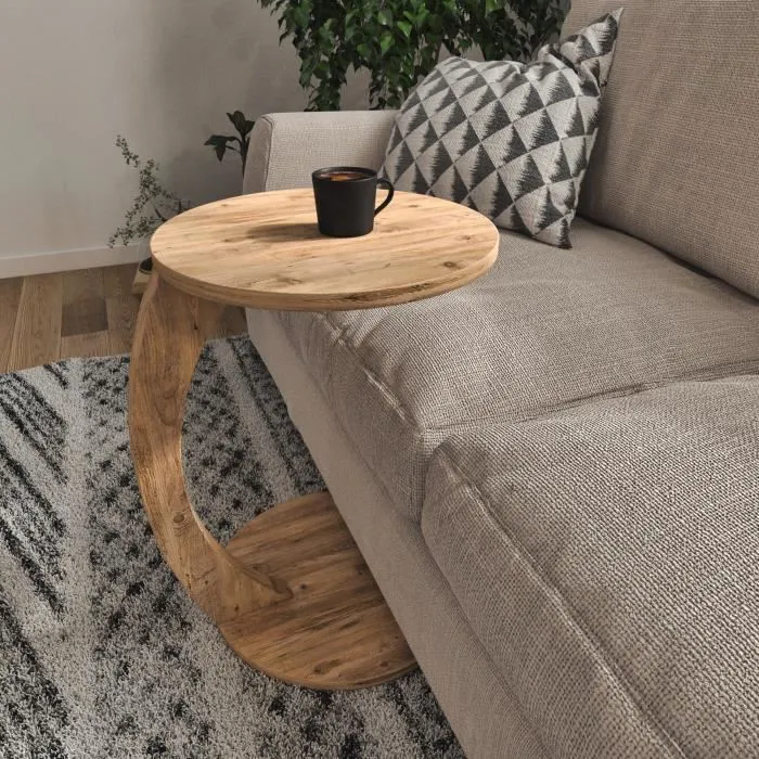 Table d'appoint Holeby ronde effet bois en.casa