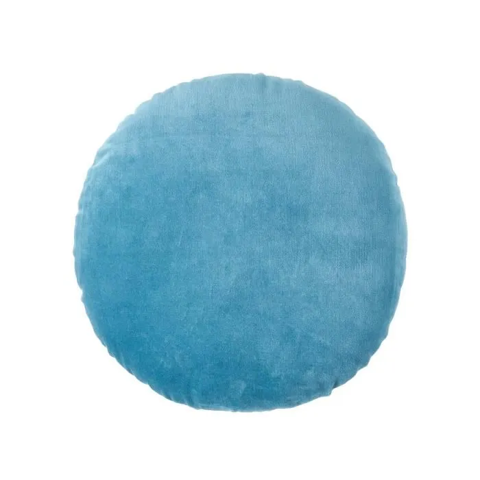 Coussin Rond En Velours Bleu, 40cm - Homescapes