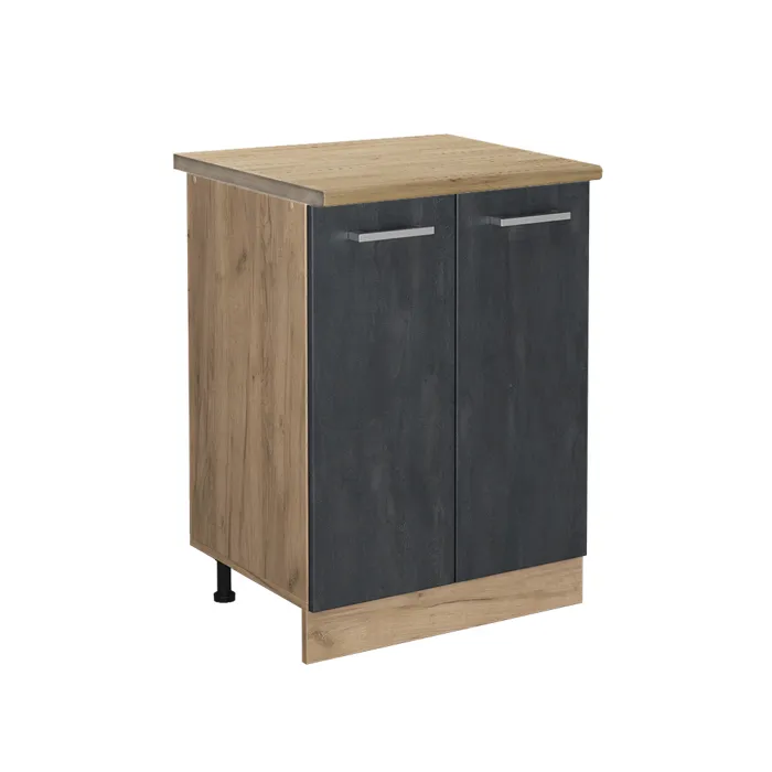 Vicco Meuble bas de cuisine Béton noir/Chêne doré 60cm plan de travail Chêne doré