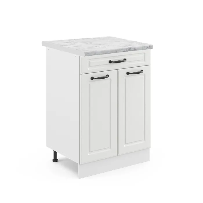 Vicco Meuble cuisine Blanc campagne/Blanc 60cm avec tiroir plan de travail Marbre