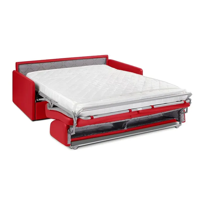 Canapé 4 places convertible express en simili rouge avec assise mémoire de forme - Couchage 160 cm - Matelas 14 cm CALIFE