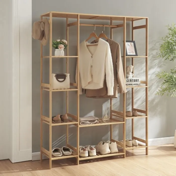 Portant à vêtements Ilomantsi bambou 165 x 122 x 35 cm naturel en.casa