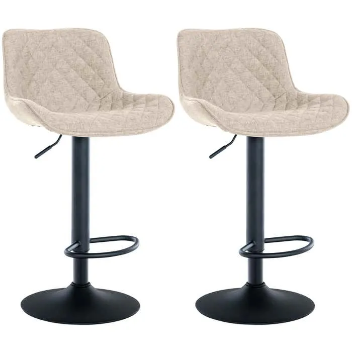 Lot De 2 Tabourets De Bar Réglable Et Pivotant Assise En Tissu Taupe Pieds Tdb10609