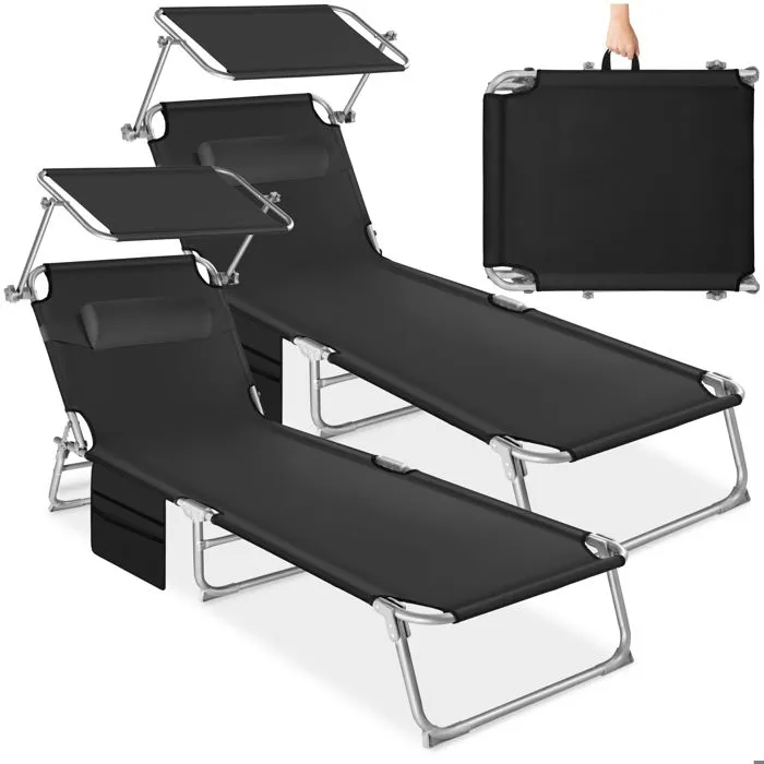 Lot De 2, Chaises Longues,, Design Moderne, Résistantes, Noir