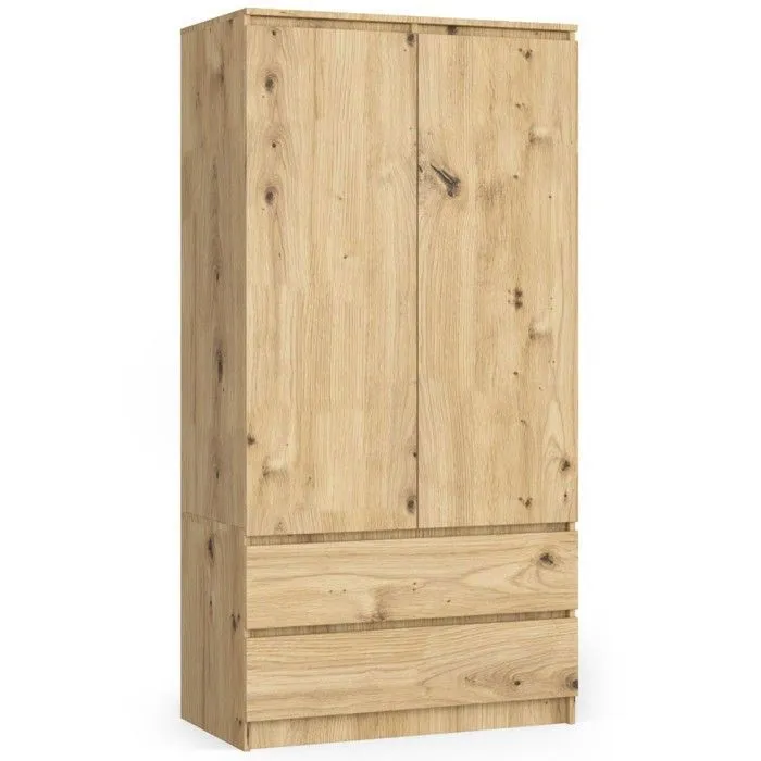 Armoire Akord S90 Chêne Artisan 90 Cm 2 Portes 2 Tiroirs Façade Chêne Artisan 4 Étagères 90x51x180 Cm