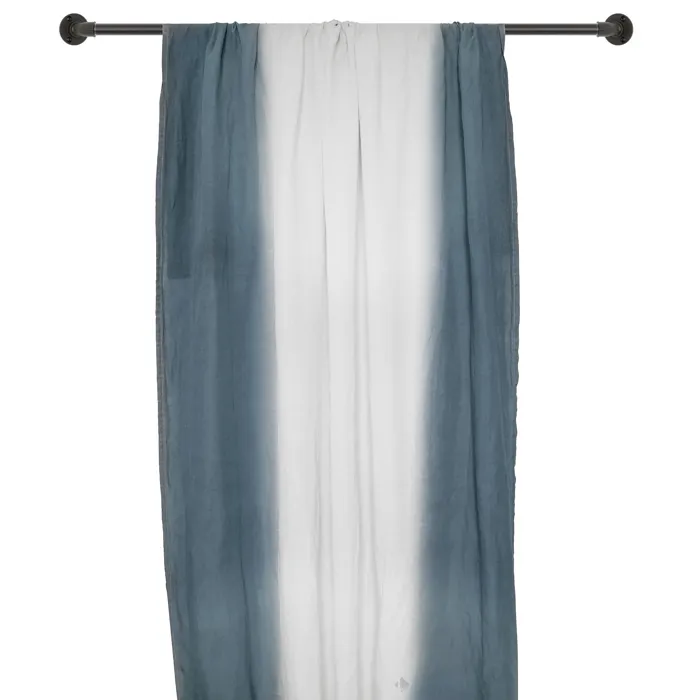 Pan De Rideau 160x250 Cm Deepali 100% Lin Lavé Tie And Dye Bleu Granit