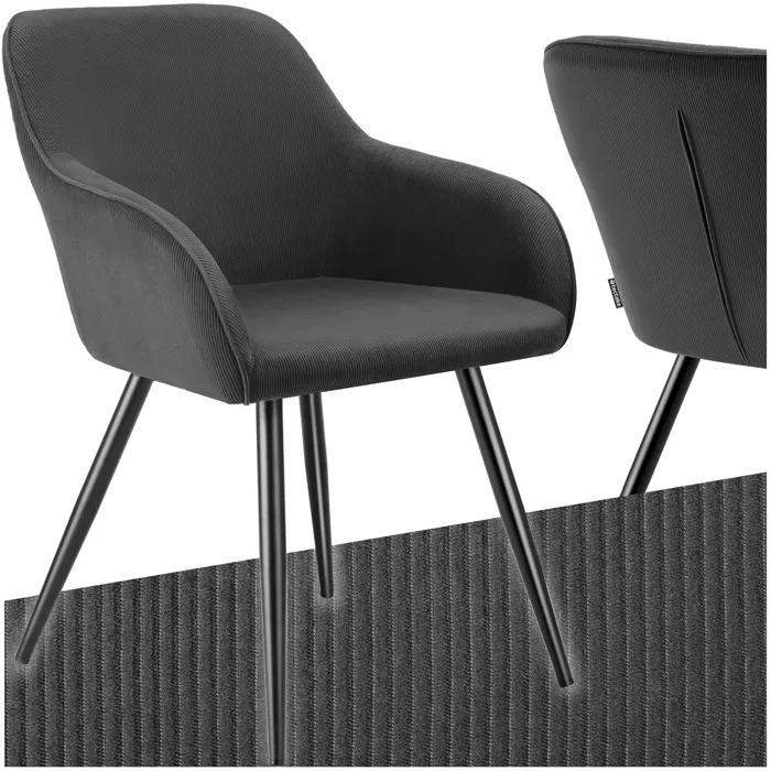 Chaise Élégante En Velours Côtelé Forme Ergonomique Anthracite/noir